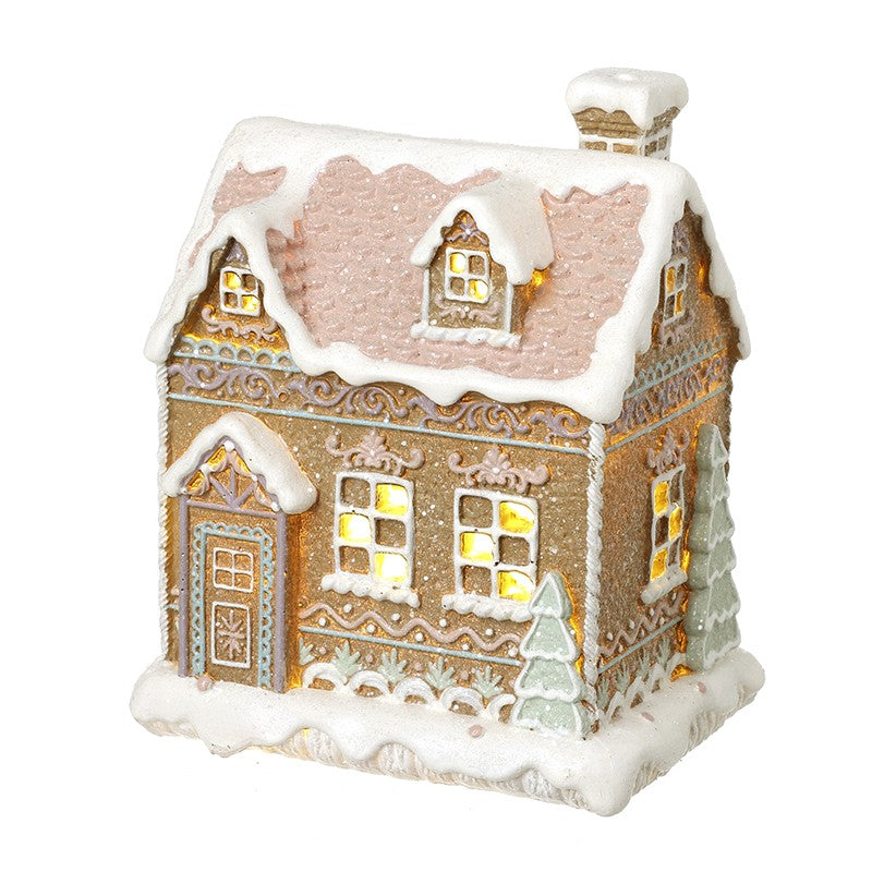 Resin Snowy Gingerbread House LED Illuminated