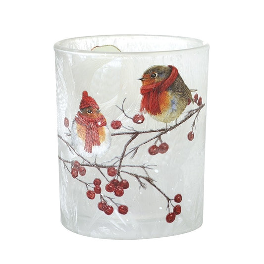 Small Robins In Scarfs T-Light Holder 7.4cm