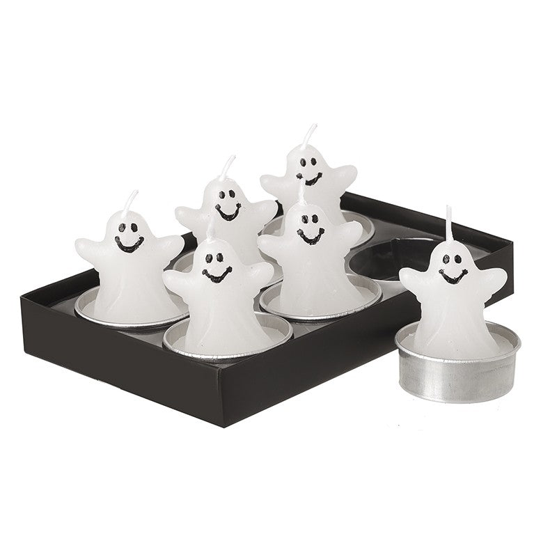 Set 6 Wax Halloween Ghost T Lights