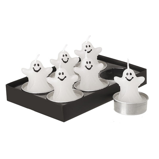 Set 6 Wax Halloween Ghost T Lights