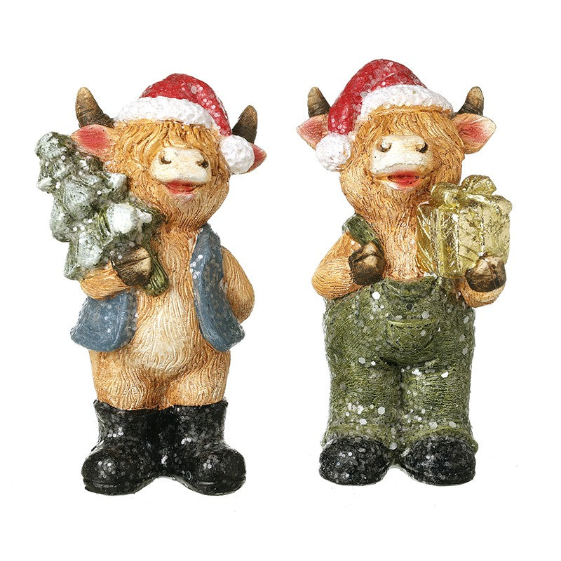 Set of 2 Christmas Highland Cows