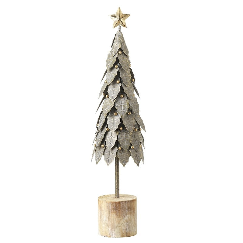 Silver Metal Leaf Christmas Tree With Gold Star 44cm