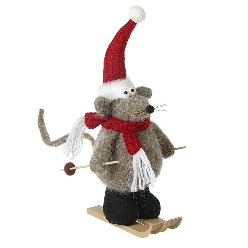 Skiing Mouse With Red Hat & Scarf