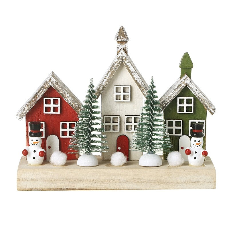 Wood Christmas Houses With Snowmen