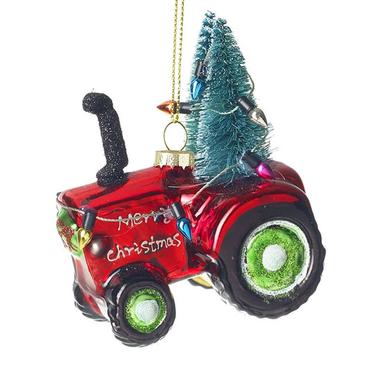 Glass Red Hanging Christmas Tractor