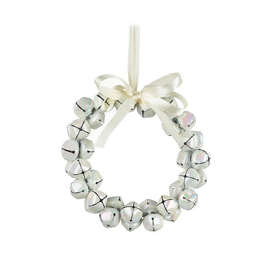 White Pearl Metal Hanging Bell Wreath 10cms