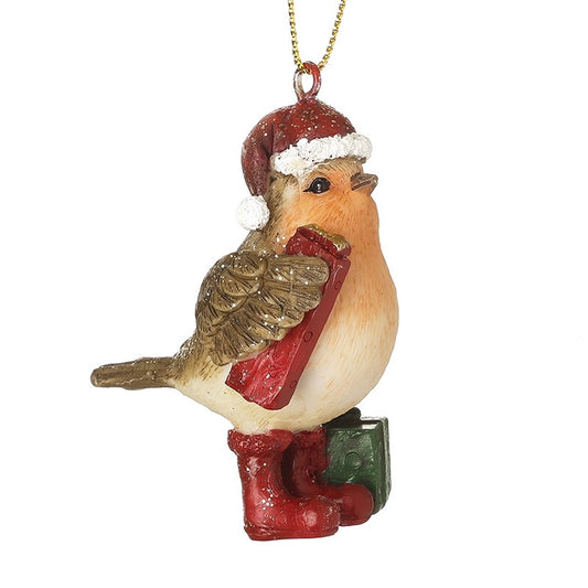 Hanging Robin In Red Hat & Boots