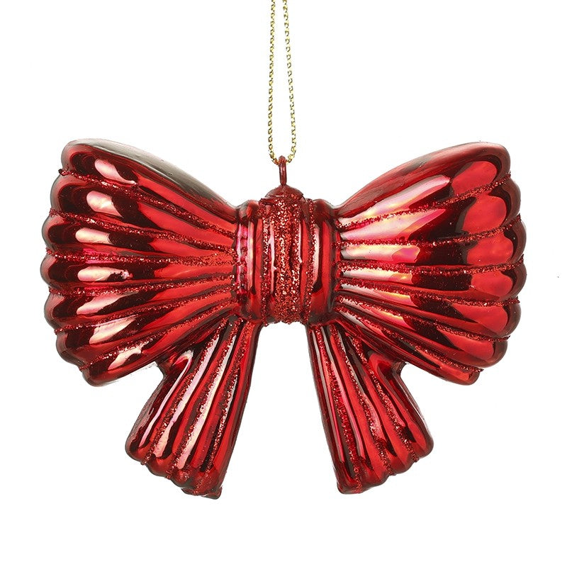 Glass Red Bow Hanging Christmas Decoration