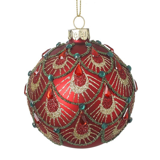 Red and Gold Glass Bauble With Gems