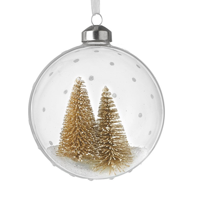 Clear Glass Christmas Bauble With Gold Trees Inside