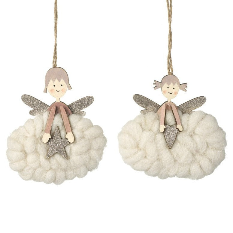Hanging Wooly Angel Christmas Tree Decorations - One of Each