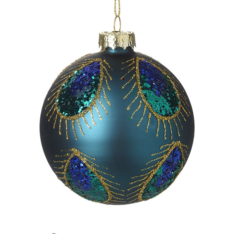 Blue & Gold Peacock Glass Bauble