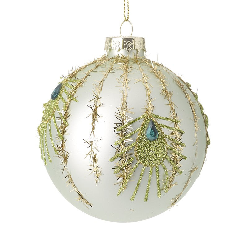 Pearl Glass Bauble & Gold Peacock Design