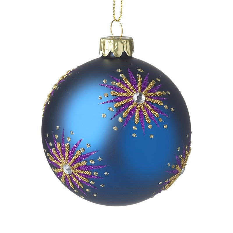 Purpley Blue Bauble With Gold Sparklers