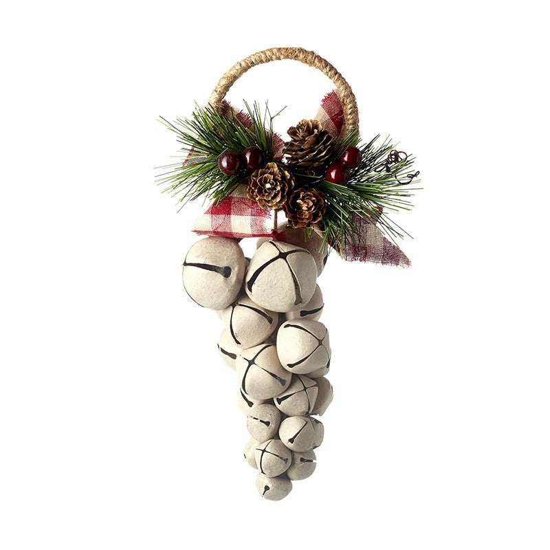 White Bell Christmas Decoration With Check Bow