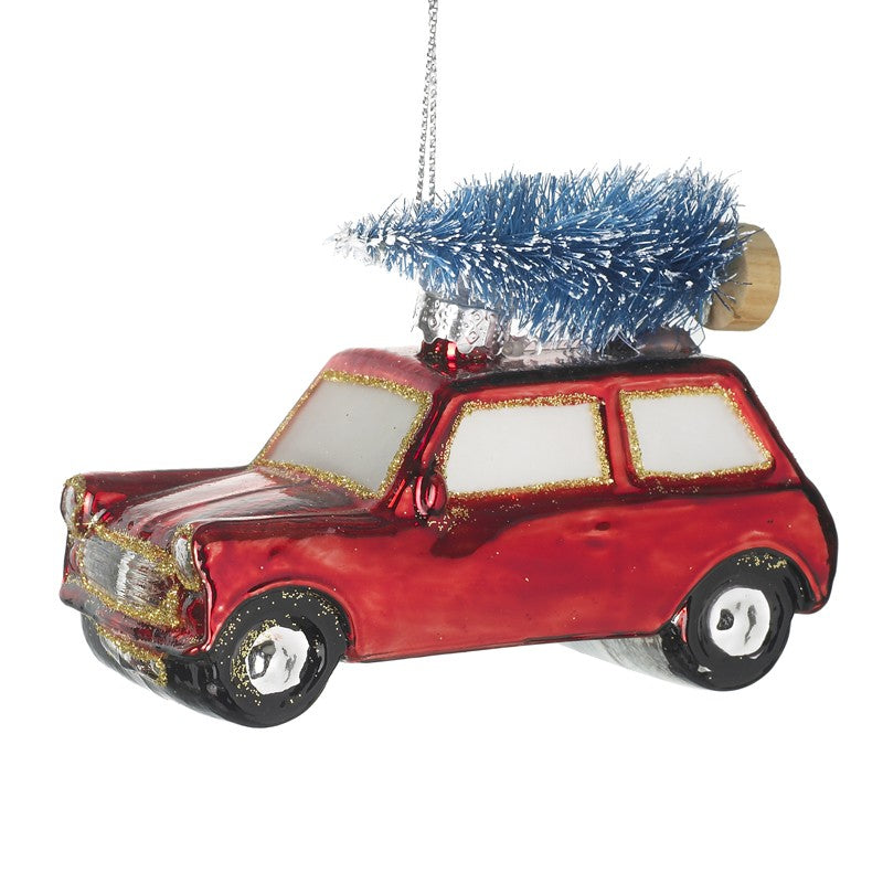 Hanging Glass Car With Christmas Tree Hanging Decoration