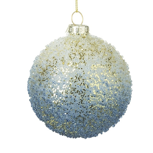 White & Blue Patterned Glass Bauble