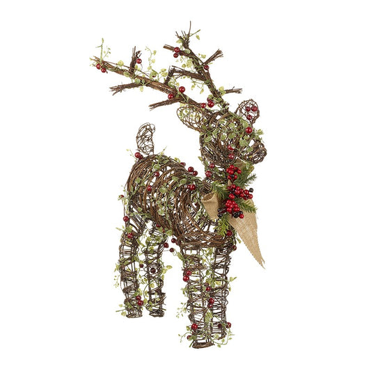 Festive Rattan Reindeer With Berries & Bow