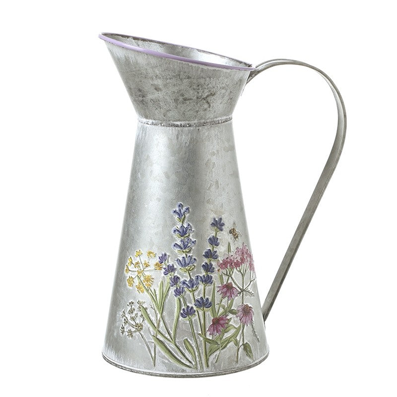 Vintage Galvanized Metal Floral Jug