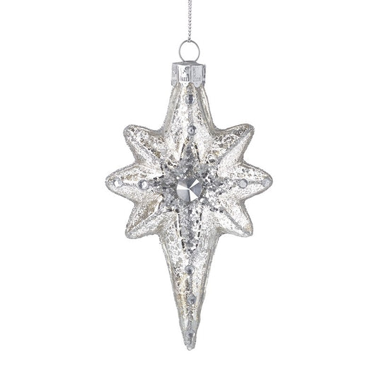 Mottled Silver Star Glass Hanging Christmas Decoration