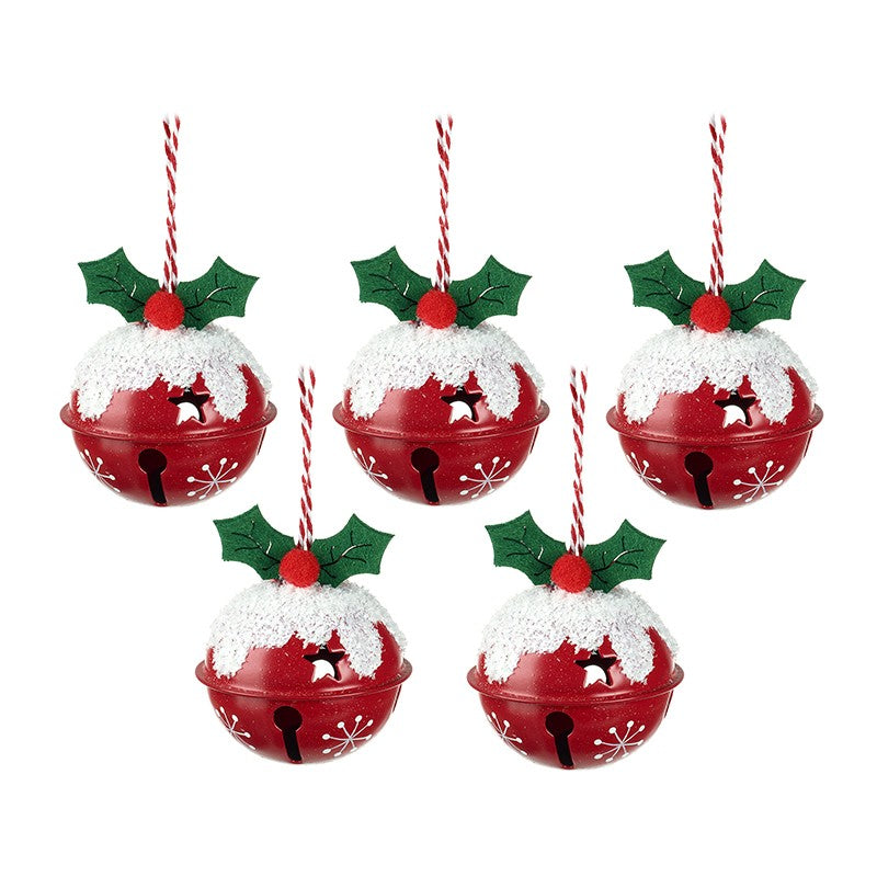 Set of 5 Christmas Pudding Bell Decorations