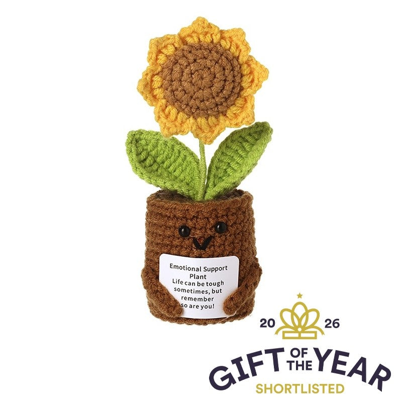 Emotional Support Smiley Crochet Sunflower In Pot