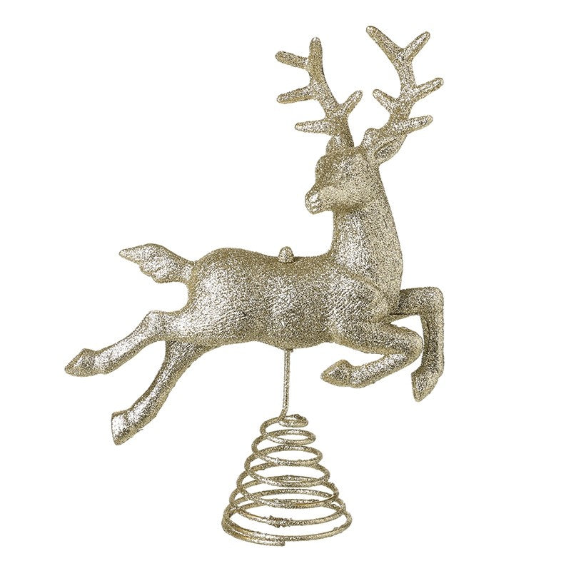 Gold Glitter Prancing Deer Tree Topper