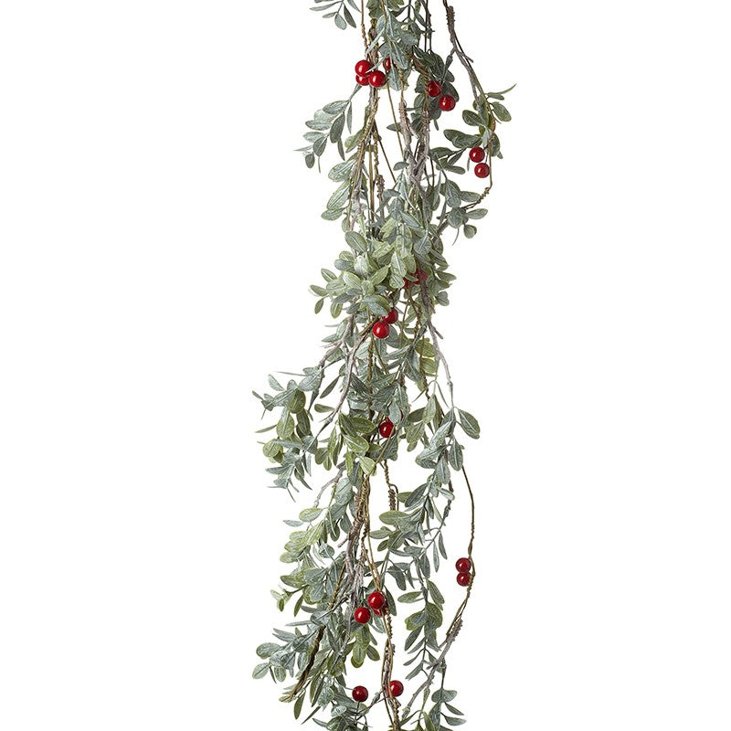 Festive Green Leaf & Red Berry Christmas Garland
