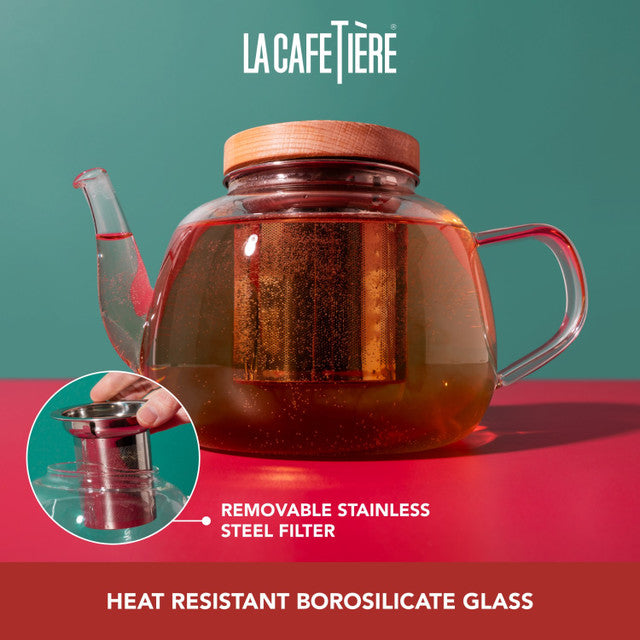 La Cafetière Rialto Glass Infuser Teapot With Filter And Wooden Lid, 4 Cup, 1.2L