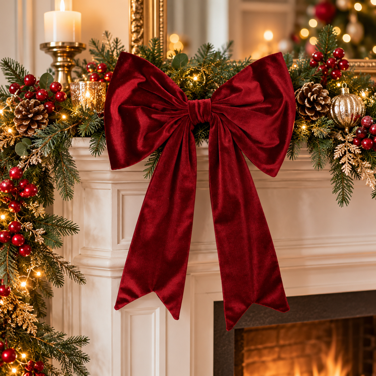 Gisela Graham Large Burgundy Velvet Christmas Bow 48cm
