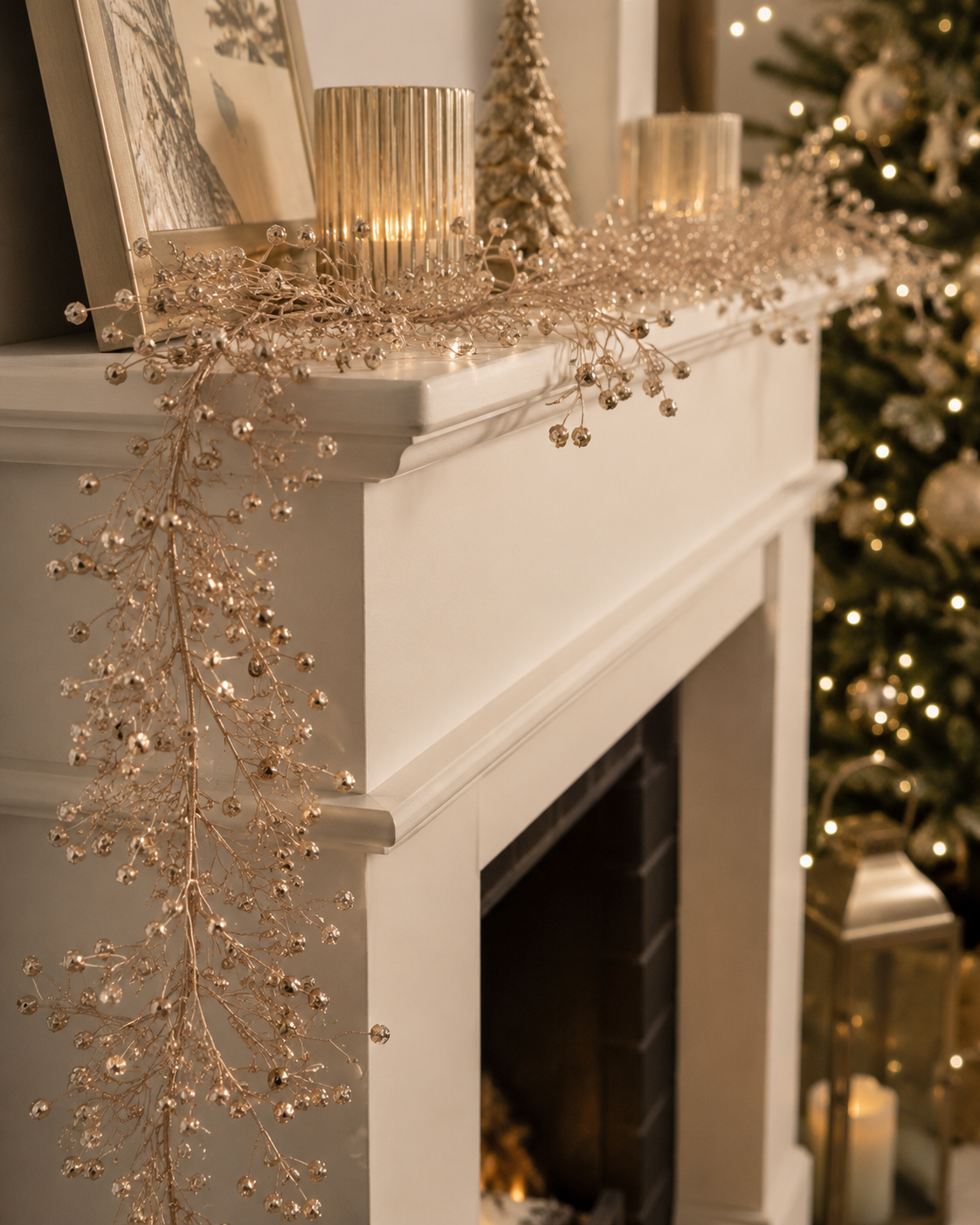Metallic Champagne Gypsophila Christmas Garland 152cm