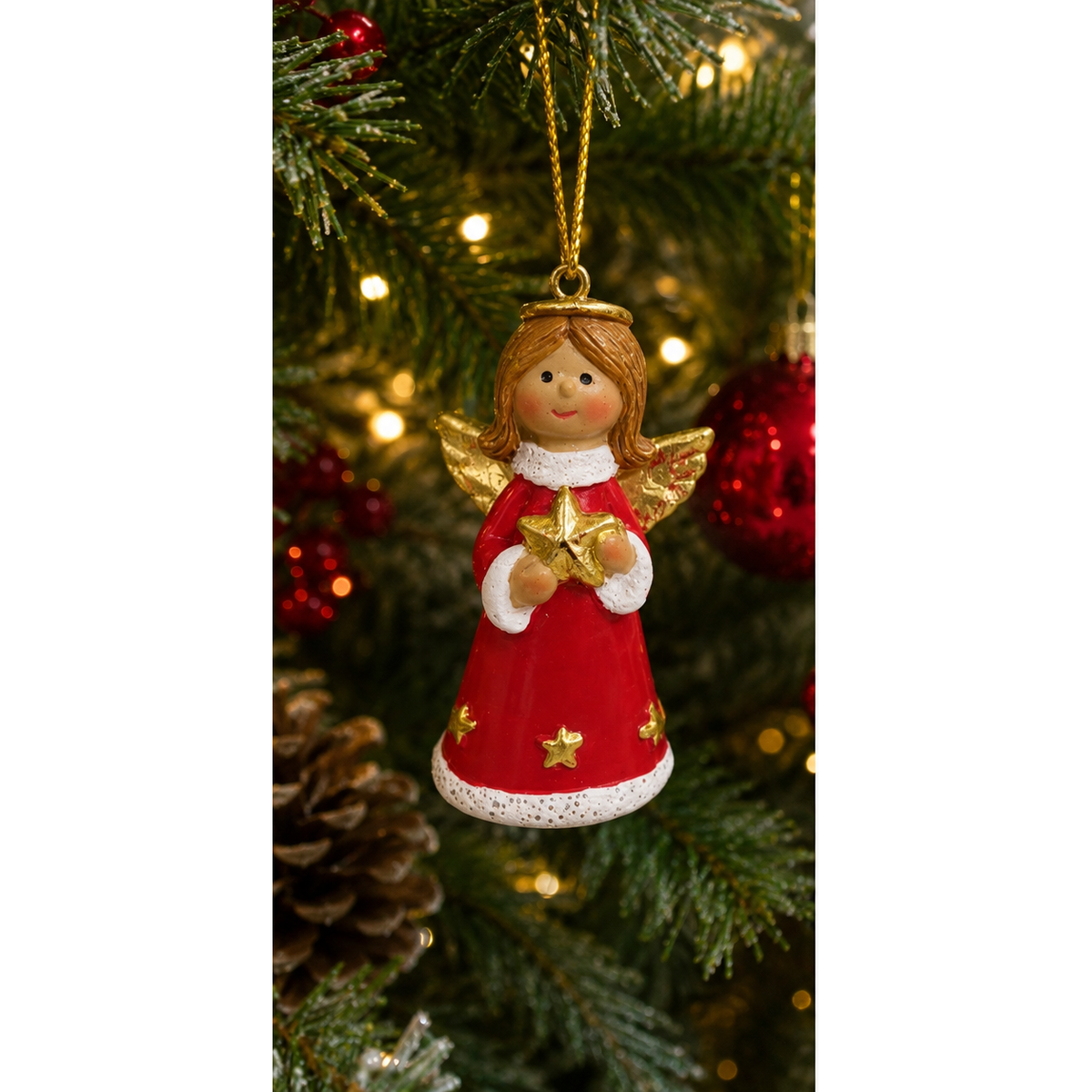Single Red Angel with Gold Star Christmas Tree Decoration