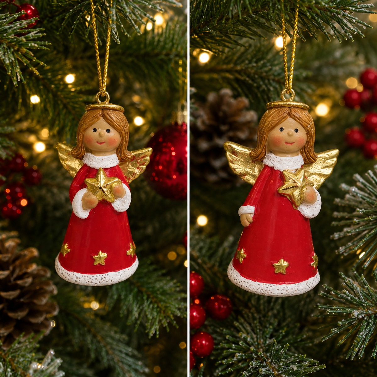 Single Red Angel with Gold Star Christmas Tree Decoration