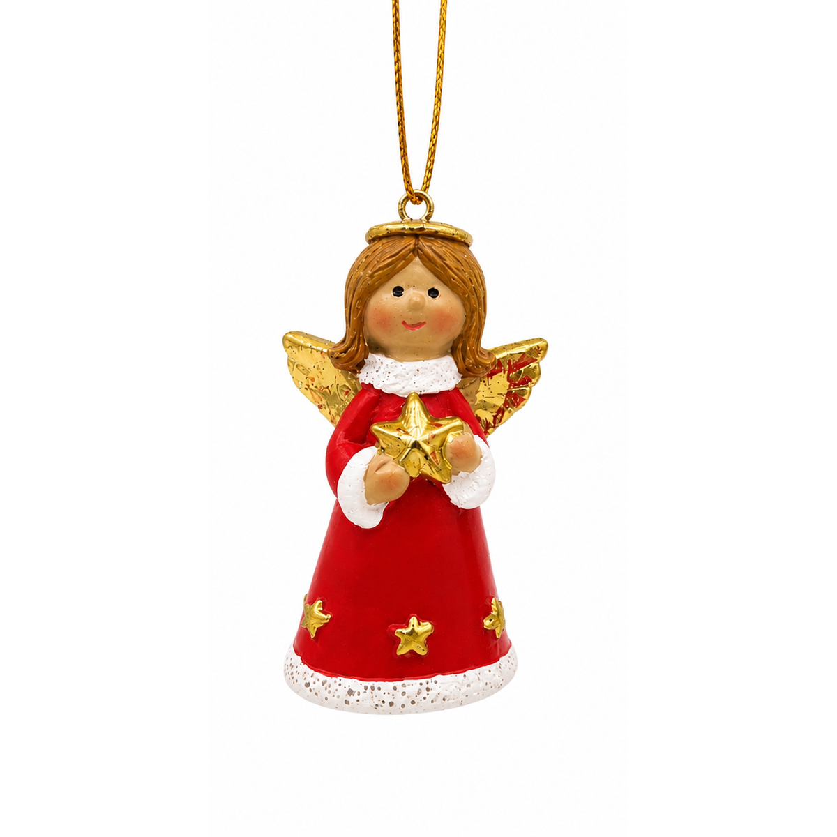 Single Red Angel with Gold Star Christmas Tree Decoration