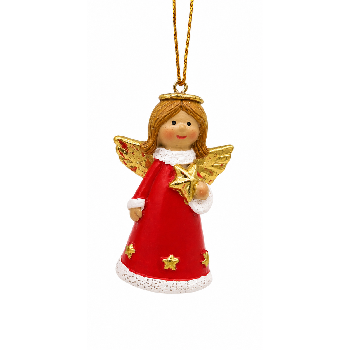 Single Red Angel with Gold Star Christmas Tree Decoration