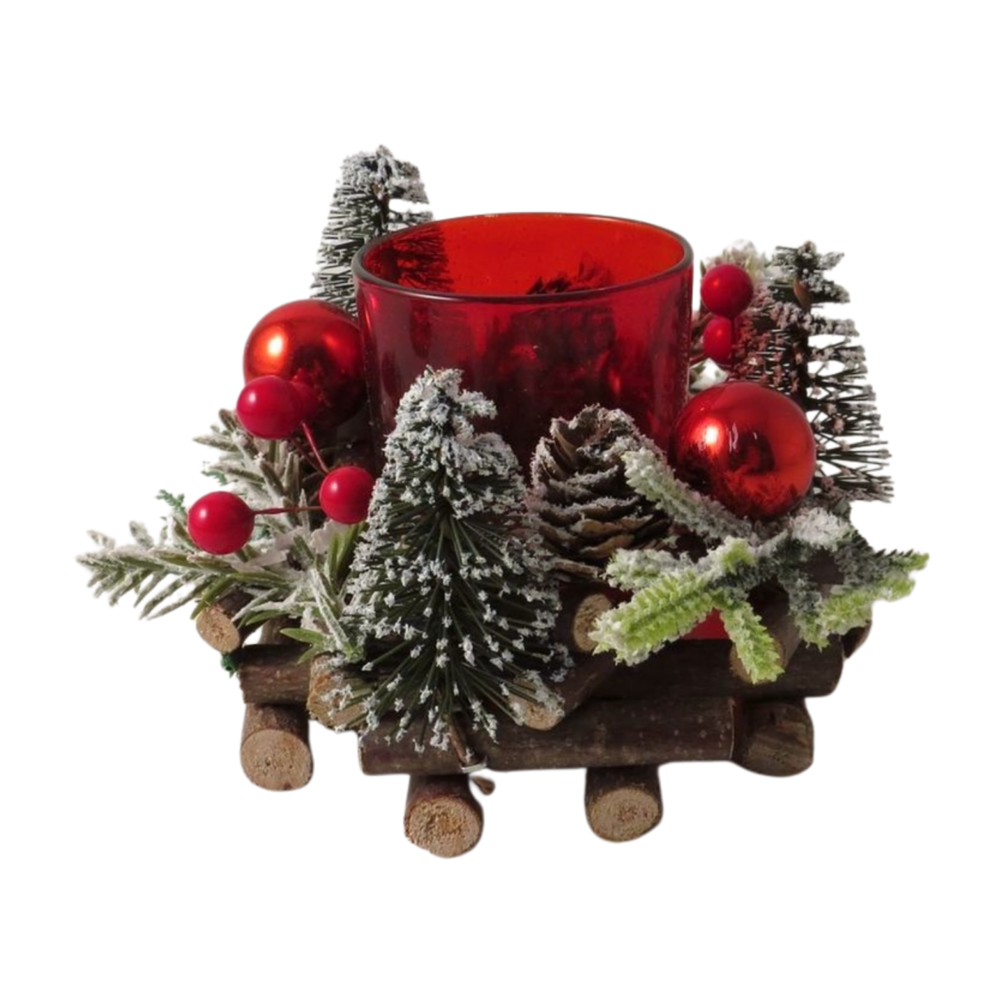 Red T-light holder with Trees & Berries