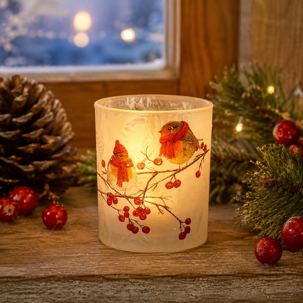 Small Robins In Scarfs T-Light Holder 7.4cm