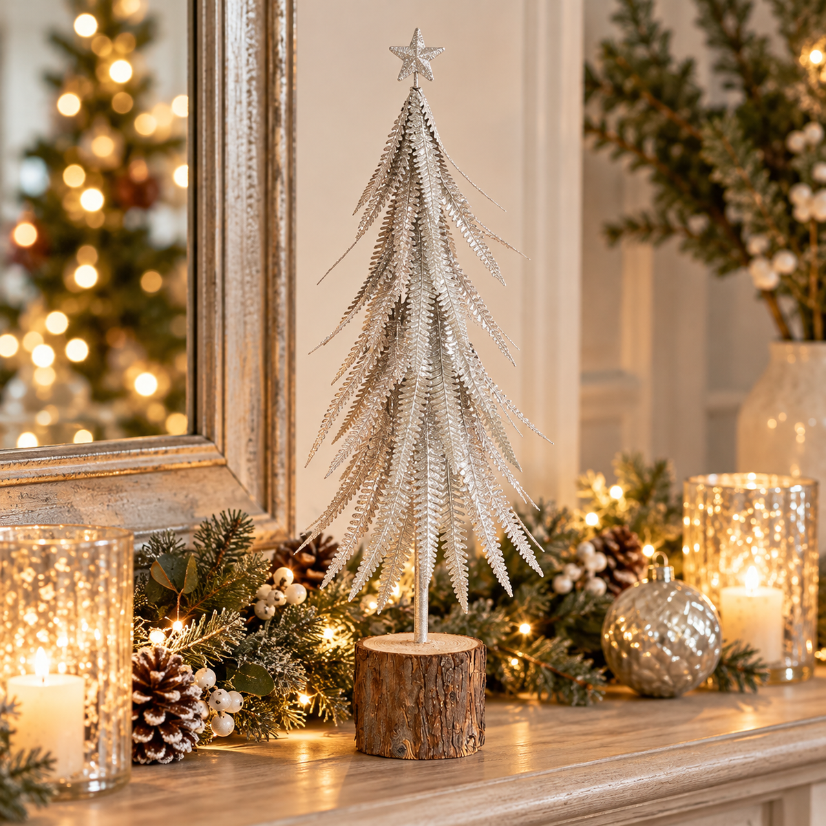 Silver METAL Nordic Table Tree 45cm – Christmas Table Decoration