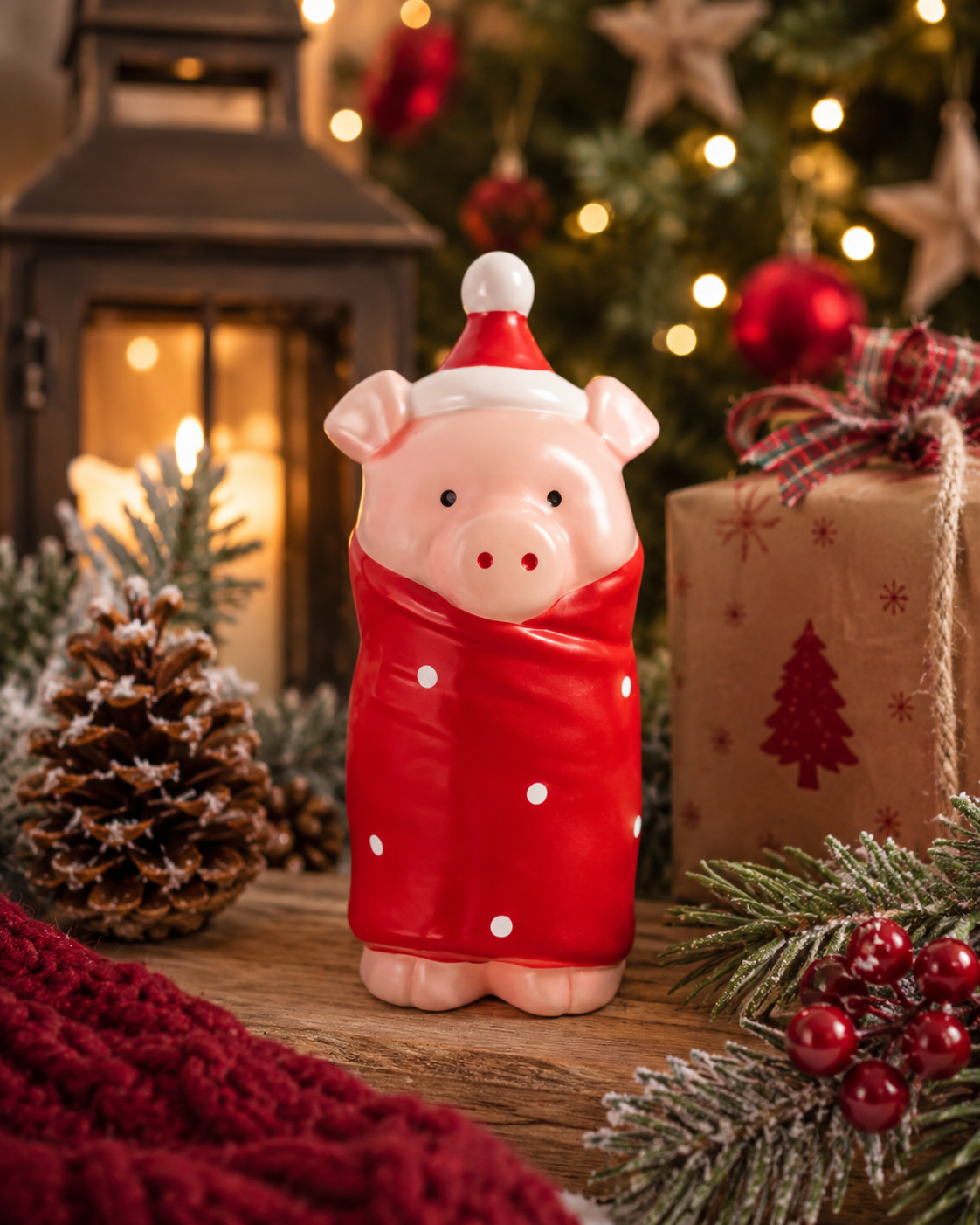 Ceramic Standing Pig in Blanket Figure 12.4cm