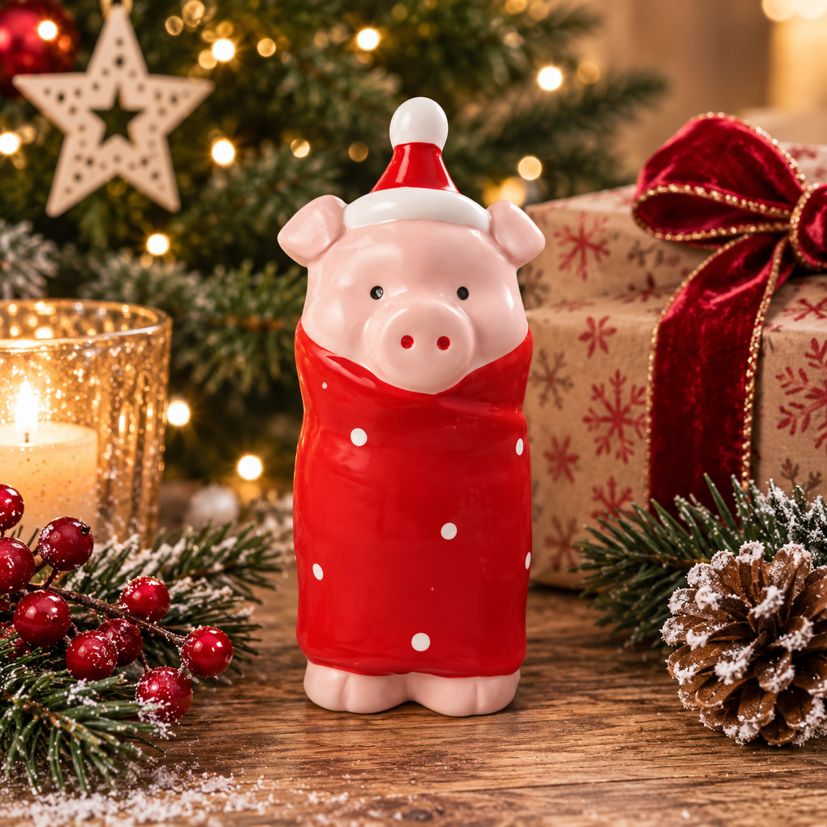 Ceramic Standing Pig in Blanket Figure 12.4cm