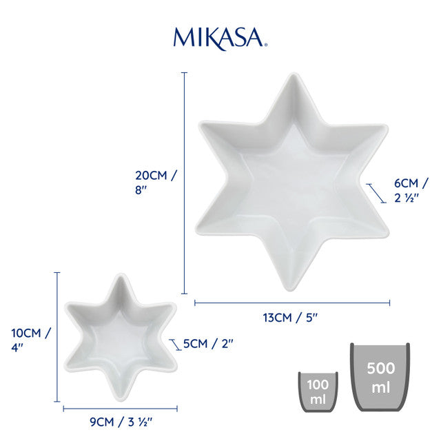 Mikasa White Porcelain Star Bowls, Set of 2
