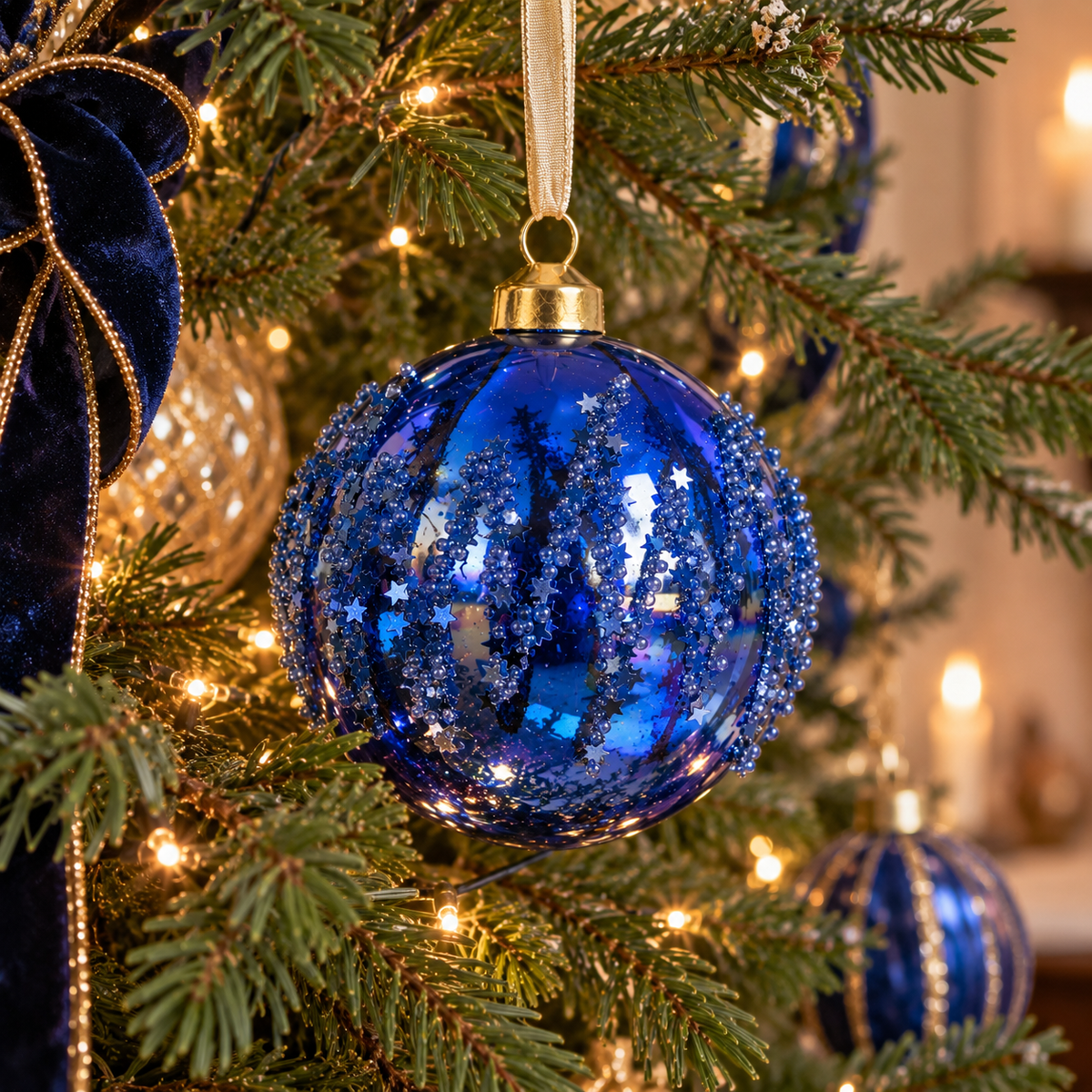 Blue Glass Tessa Bauble 8cm