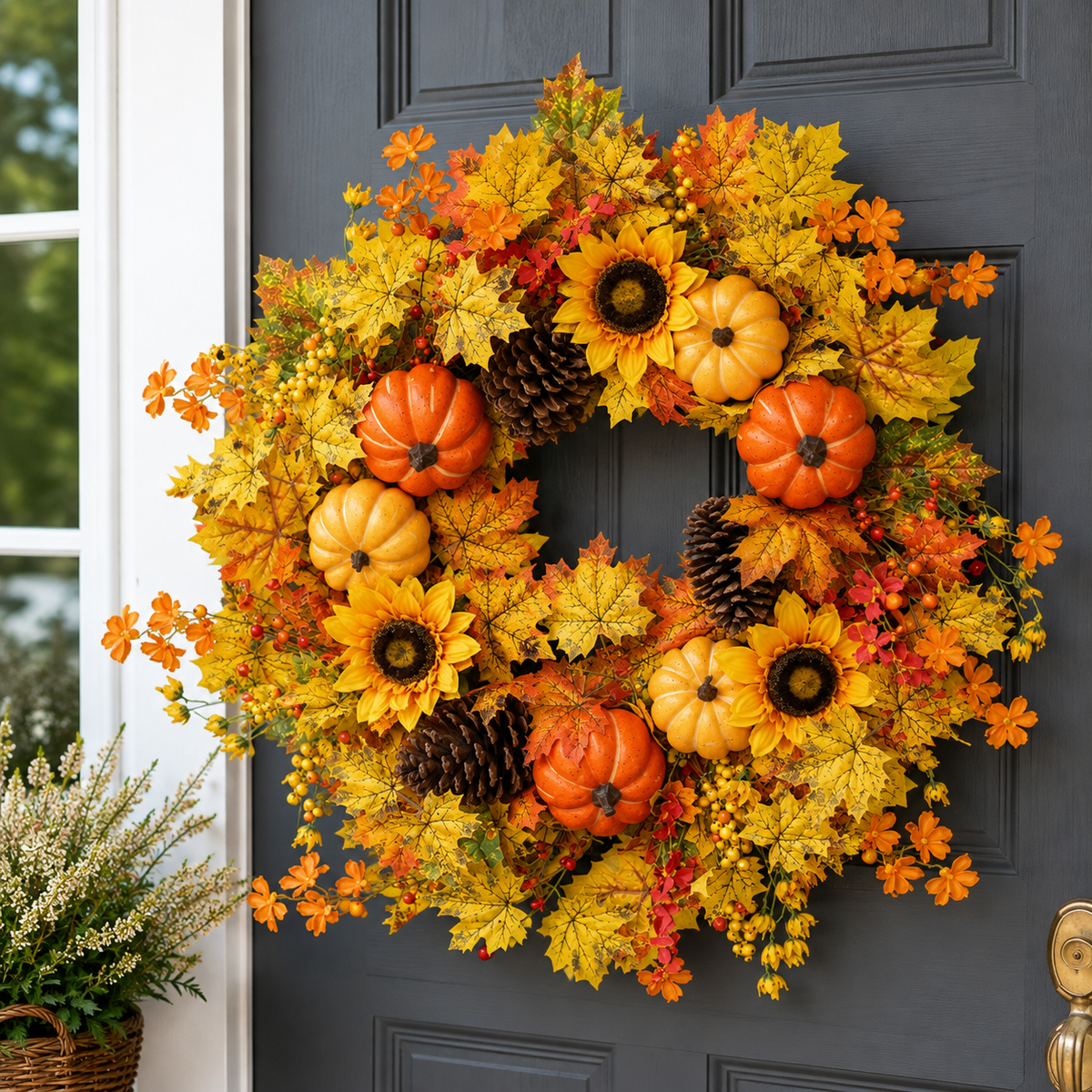 Pumpkin & Flower Autumn Wreath 65cm