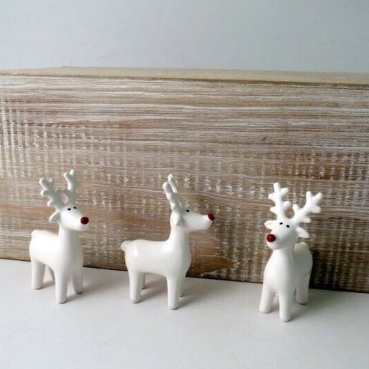 White Ceramic Ceramic Reindeer with Red Nose