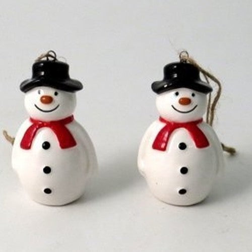 White Ceramic Snowman Christmas Hanging Decoration