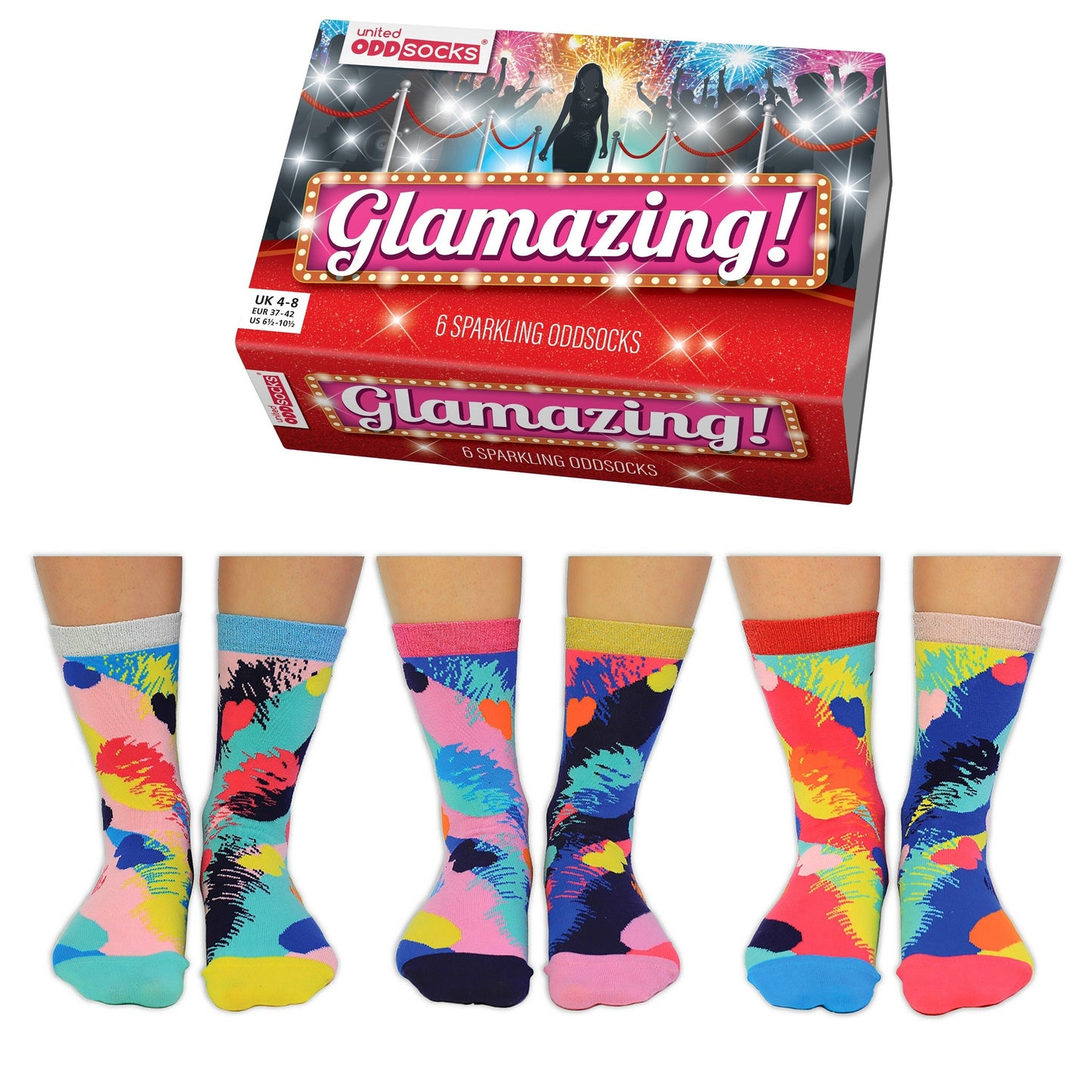 United Oddsocks Glamazing 6 Odd Socks  Gift Box-Ladies Size 4-8