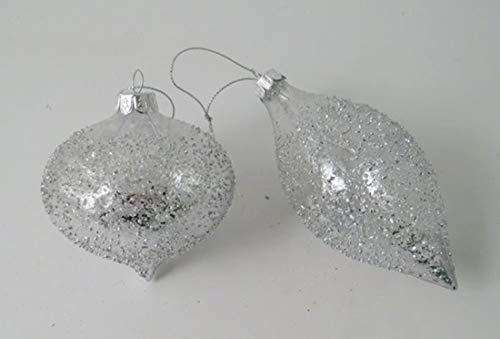 Set of 2 Clear Christmas Baubles with Silver Sandblast Glitter Detail