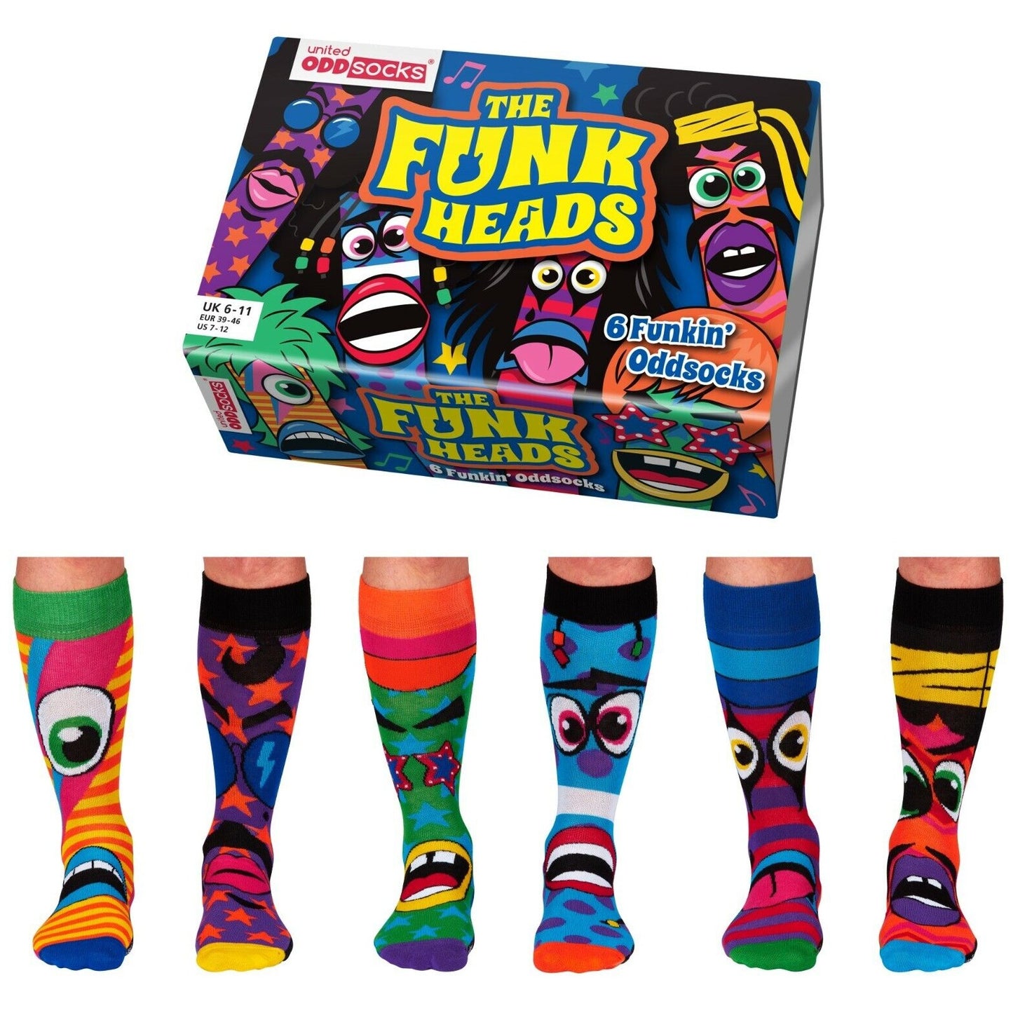United Oddsocks The Funk Heads 6 Odd Socks Gift Box - Mens Size 6-11