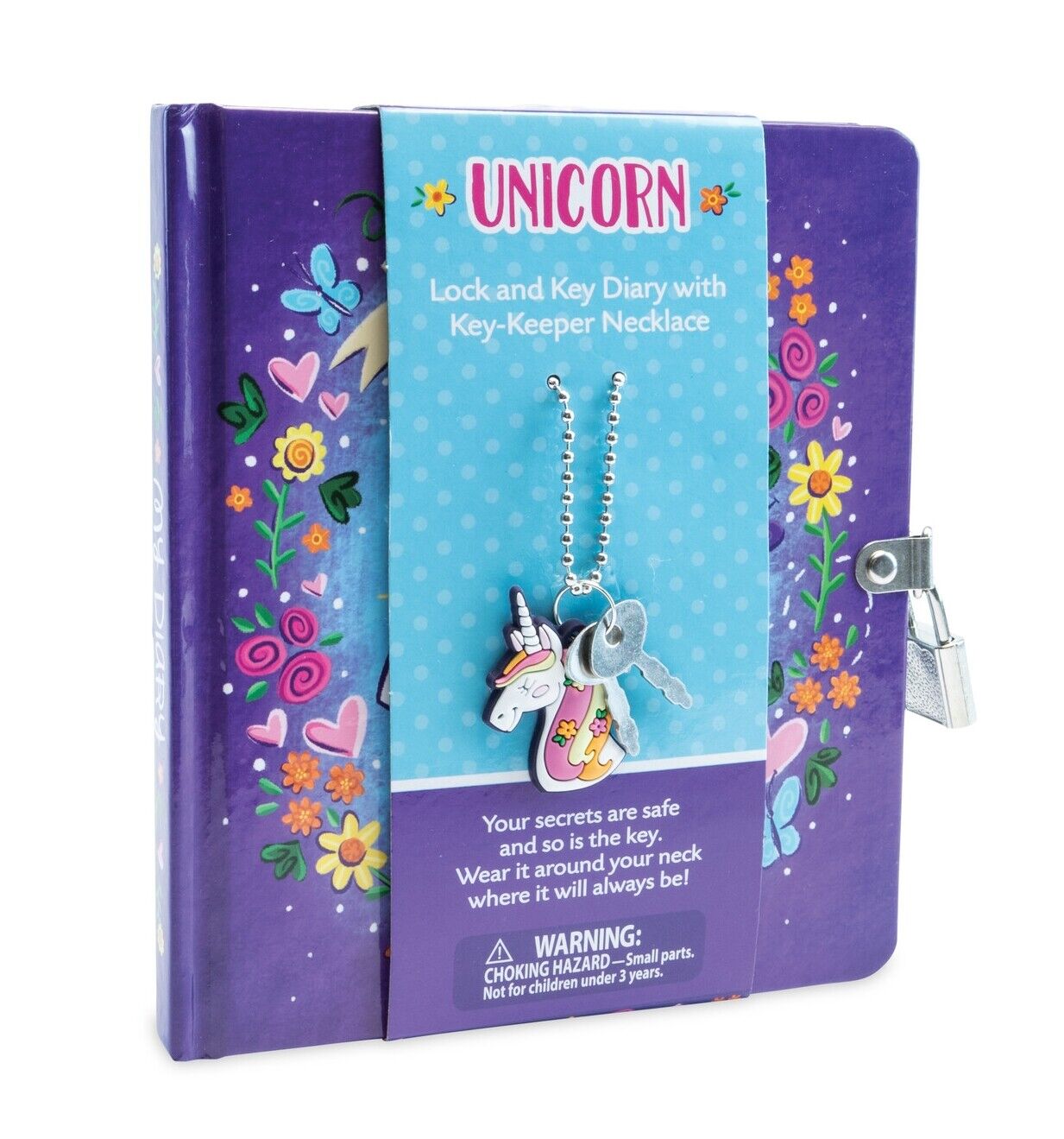 Unicorn Lock & 2 Keys Diary with Key-Keeper Necklace