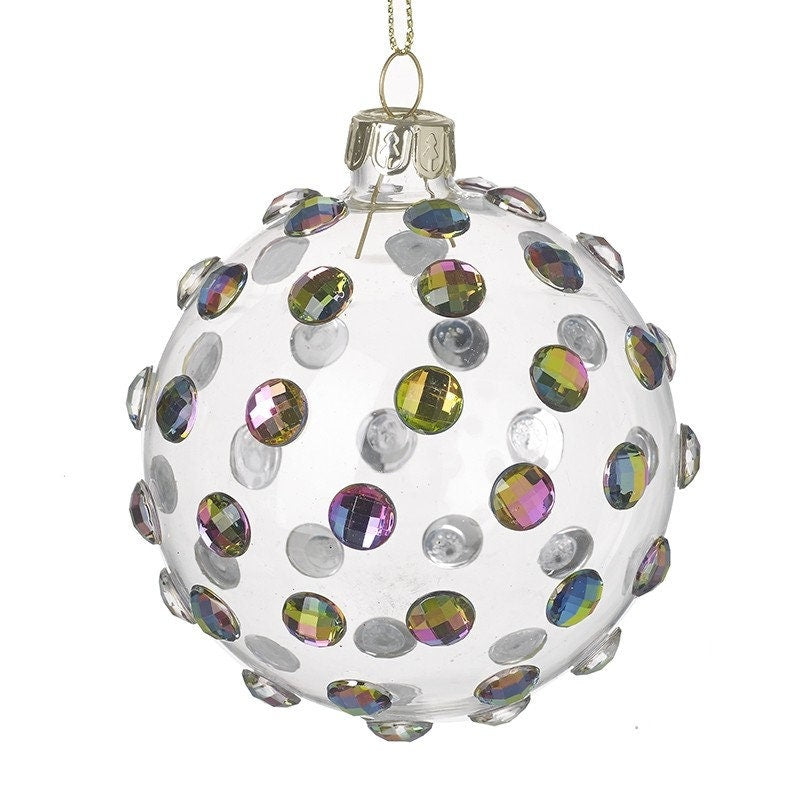 Iridescent Glass Bauble With Sequins Christmas Decoration
